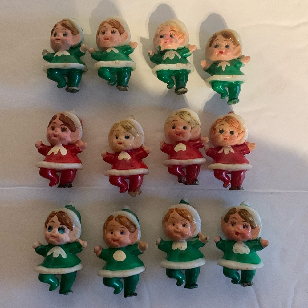 12 very vintage pixi/elves, plastic